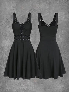 Retro Punk Sleeveless Strappy Sling Dress