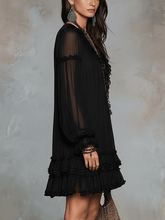 Load image into Gallery viewer, Bohemian Black Chiffon Dress With Soft Ruffle Trim