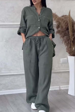 Load image into Gallery viewer, Casual solid color cotton and linen pants two-piece set