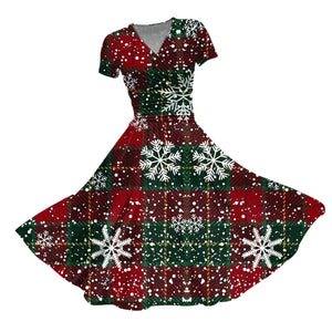 Retro Christmas Snowflake Print Maxi Dress