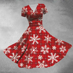 Retro Christmas Snowflake Print Maxi Dress