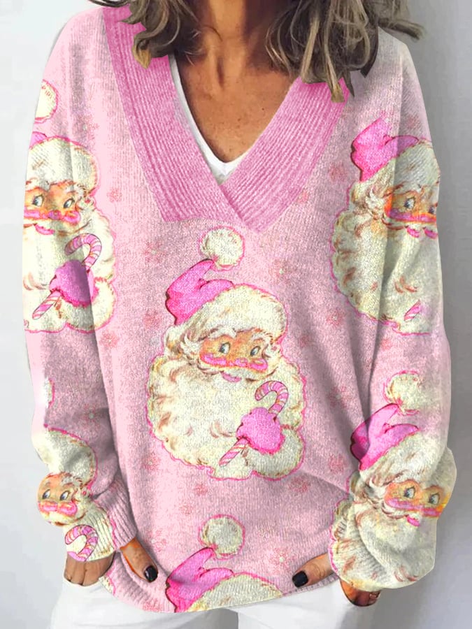 Women's Pink Santa Print Sweater