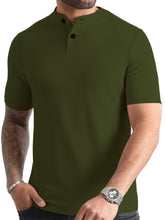 Load image into Gallery viewer, Men's simple texture solid color Henley short-sleeved T-shirt