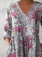 Load image into Gallery viewer, Women's Retro Floral Art Print Casual Cotton And Linen V-neck Top
