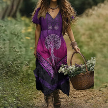 Load image into Gallery viewer, Women's Viking Tree Of Life Gradient Cotton And Linen Dress