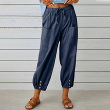 Load image into Gallery viewer, High Waisted Button Cotton Linen Wide Leg Cropped Pants