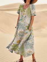 Load image into Gallery viewer, Women's Retro Floral Art Print Casual Linen Pocket Dress