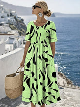 Load image into Gallery viewer, Women's Casual Round Neck Half Sleeve Striped Contrast Print Dress