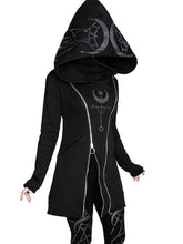 Load image into Gallery viewer, Gothic Style Dark Print Long-Sleeved Hooded Double Zipper Women&#39;S Long Sweater