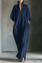 Load image into Gallery viewer, Women's Black Cotton Blend Fabric Oversized Kimono-Sleeve Maxi Dress With Pockets