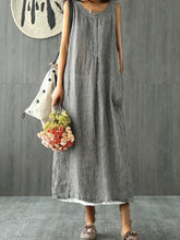 Load image into Gallery viewer, Women&#39;s Solid Color Round Neck Loose Sleeveless Cotton Linen Dress