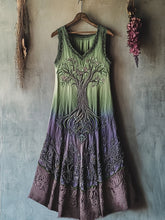 Load image into Gallery viewer, Vintage Viking Tribal Celtic Knot Life Of Tree Lace Patchwork Art Linen Tank Dress