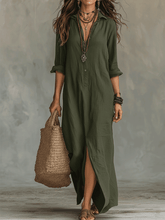 Load image into Gallery viewer, Black Button-Front Bohemian Shirt Maxi Dress