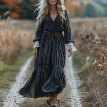 Load image into Gallery viewer, Women's Vintage V-neck Linen Long-sleeve Maxi Long Dress