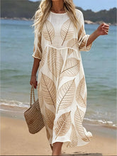 Load image into Gallery viewer, Women's Casual  Round Neck Mid Sleeve Print Cotton and Linen Dress