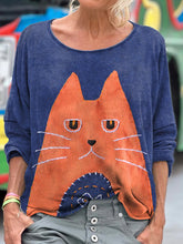 Load image into Gallery viewer, Women's Cute Cat Patchwork Art Long Sleeve T-shirt