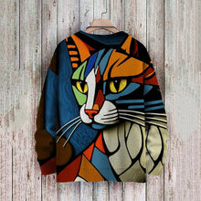 Load image into Gallery viewer, Abstract Art Cat Multicolor Print Casual Pullover Knitted Sweater