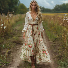 Load image into Gallery viewer, Women's Retro V-neck Floral Long-sleeve Bohemian Pastoral Style Maxi Long Dress