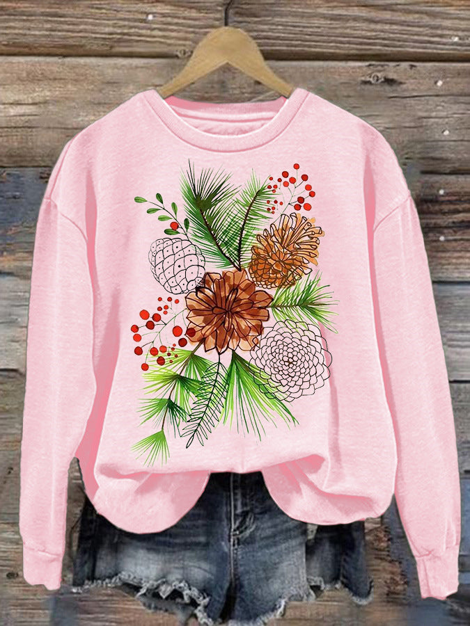 Women's Christmas Pine Nut Print Sweatshirt