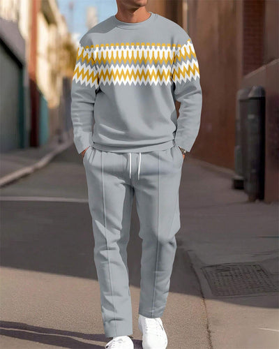 Men's Simple Colorblock Round Neck Casual Sports Set 0191