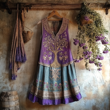 Load image into Gallery viewer, Vintage Viking Tribal Celtic Knot Life Of Tree Patchwork Art Linen Tank Dress