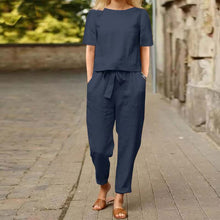 Load image into Gallery viewer, Summer Fashion Solid Color Short-Sleeved Trousers Two-Piece Suit (Including Belt)