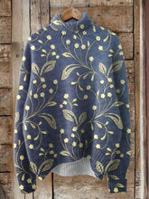 Load image into Gallery viewer, Vintage Lovely Floral Art Print Knit Turtleneck Pullover Sweater