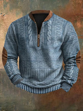 Load image into Gallery viewer, Men&#39;s Vintage Knit Print Zip-Up Sweatshirt