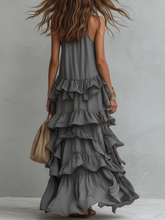 Load image into Gallery viewer, Elegant Grey Romantic Layered Ruffle Long Dress