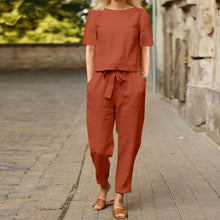 Load image into Gallery viewer, Summer Fashion Solid Color Short-Sleeved Trousers Two-Piece Suit (Including Belt)