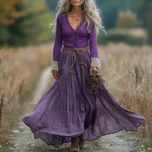 Load image into Gallery viewer, Women's Vintage V-neck Linen Long-sleeve Maxi Long Dress