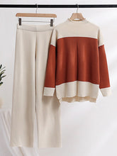 Load image into Gallery viewer, Women's Colorblock Slit Sweater Wide Leg Pants Casual Matching Set