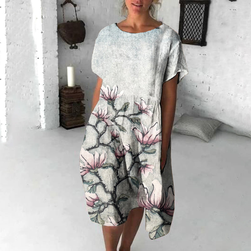 Vintage Flowers Art Flowy Midi Dress