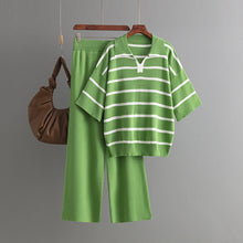 Load image into Gallery viewer, Stylish Striped Top &amp; Solid Color Wide Leg Pants Two-Piece Set
