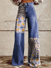 Load image into Gallery viewer, Women&#39;s Blue Daisy Print Casual Wide Leg Pants