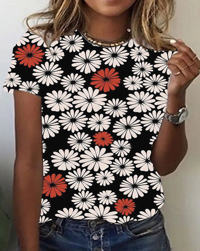 Casual Floral-Print Short Sleeve Shirts&Topss