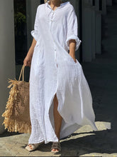 Load image into Gallery viewer, Casual Plain Single Breasted Pocket Long Sleeve Loose Maxi Dress
