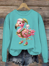 Load image into Gallery viewer, Women's Christmas Flamingo Printed Crew Neck Sweatshirt