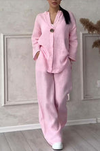 Load image into Gallery viewer, Casual button decorated cotton and linen two-piece set