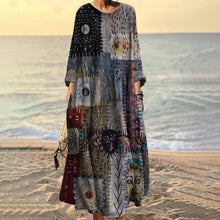 Load image into Gallery viewer, Vintage Stitching Geometric Pattern Women's Linen Maxi Dress