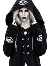 Load image into Gallery viewer, Gothic Style Dark Print Long-Sleeved Loose Drawstring Hooded Long Women&#39;S Sweater