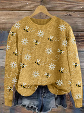 Load image into Gallery viewer, Flying Bees Floral Embroidery Pattern Cozy Knit Sweater