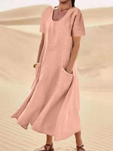 Load image into Gallery viewer, JFN Cotton &amp; Linen Solid Color Loose Casual Pocket Dress