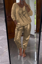 Load image into Gallery viewer, Fashionable Sequin Top And Bronzing Trousers Two-piece Set