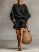 Load image into Gallery viewer, Women's Minimalist Linen Blend Lace Boat Neck Blouse And Shorts Set