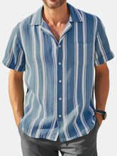 Load image into Gallery viewer, Men's Hawaiian Simple Striped Faux Linen Comfortable Short Sleeve Cuban Collar Shirt