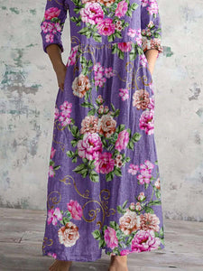 Women's Rose Floral V-Neck Resort Dress