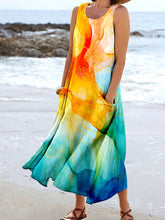 Load image into Gallery viewer, Women's Watercolor Splash Fluid Art Print Flowy Dress