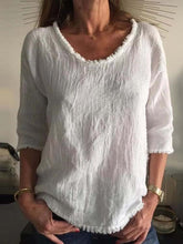 Load image into Gallery viewer, Cotton Linen Shirt Ladies Casual V-Neck Short Sleeve Solid Color Top