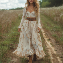 Load image into Gallery viewer, Women's Vintage Country Pastoral Linen Style Long-sleeve Maxi Long Dress